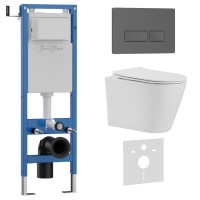 Комплект 3в1 IBERICA BLANCA инсталляция SILENCIO MINI, унитаз BURGOS ALTO белый, кнопка смыва ESTI-R серый матовый (IB.001M.BRA.234.218)