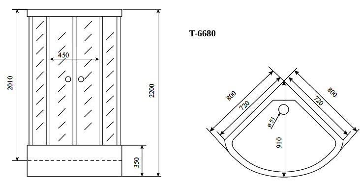 Timo Standart T-6680 Black душевая кабина (80*80*220), шт
