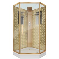 Душевая кабина Niagara Luxe NG-7799GBK (90x90х210) низкий поддон(15см),дверь распашная,стенки золото,без крыши,4 места