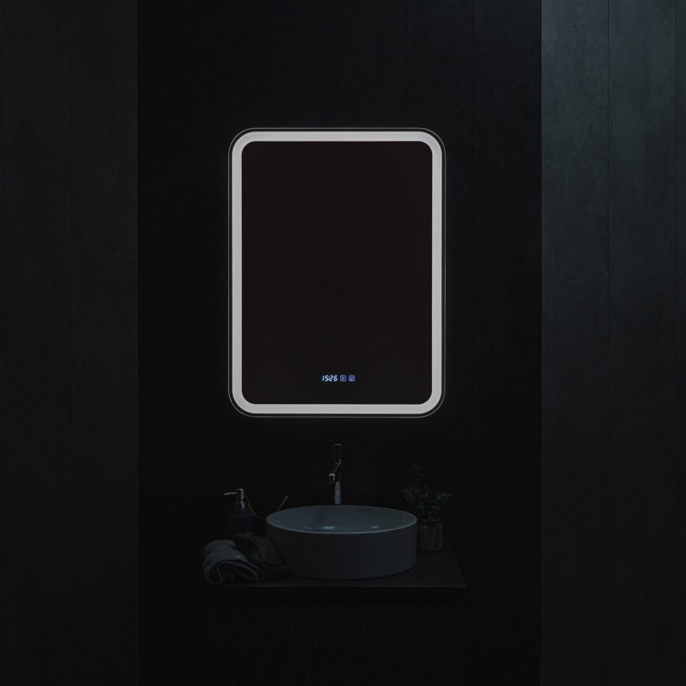 AQM9204 600х800 Зеркальный шкаф ЛЕВЫЙ с подсветкой, подогревом и часами, корпус Антрацит