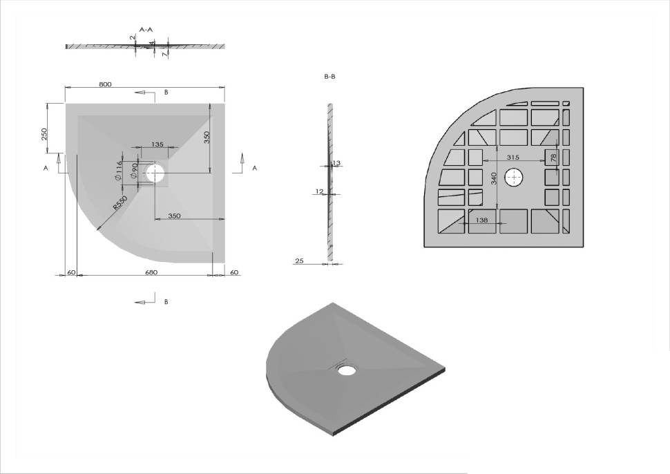 Поддон для душа из искусственного камня  VST-4SQ8080W, 800*800*25, белый матовый