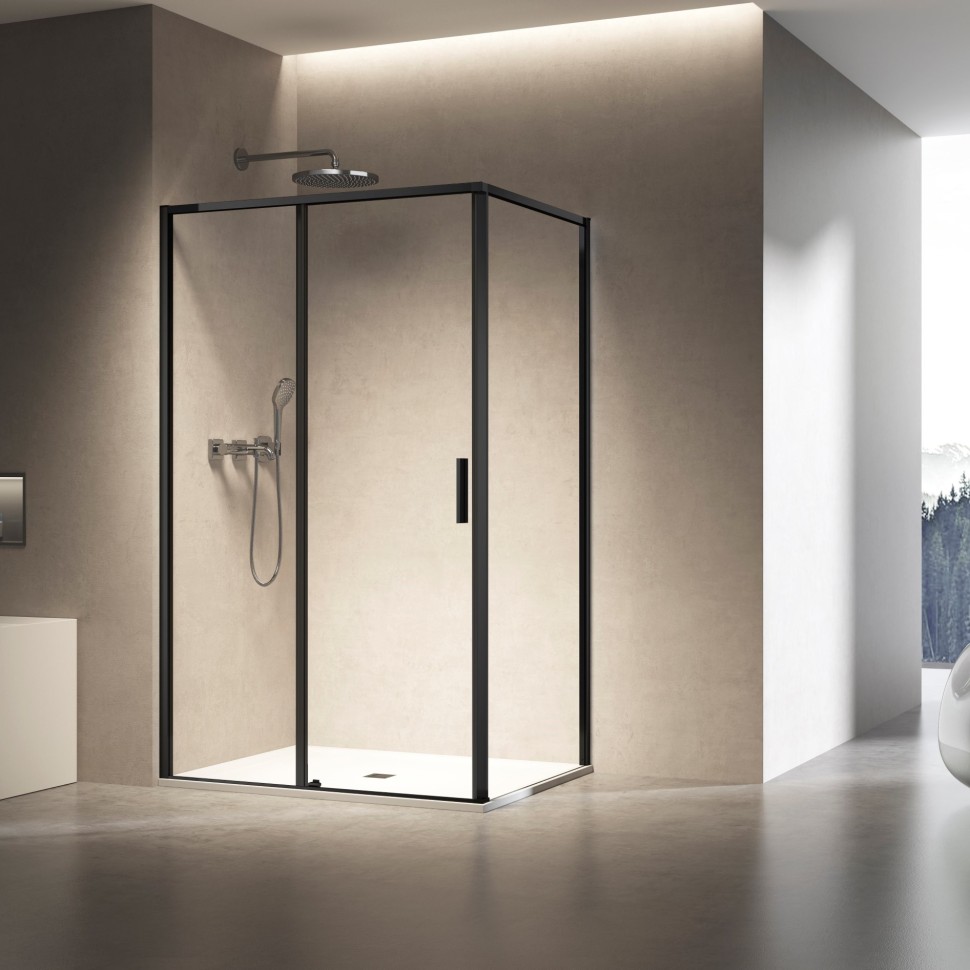 Душевой уголок Slim 8mm VSR-6SL8011CLB, 1100*800, черный, стекло прозрачное