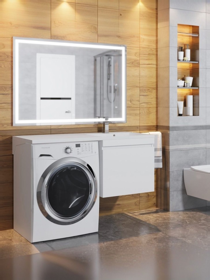 Тумба под стиральную машину подвесная Uperwood Magenta 55х50х55 см, белая, выдвижной ящик