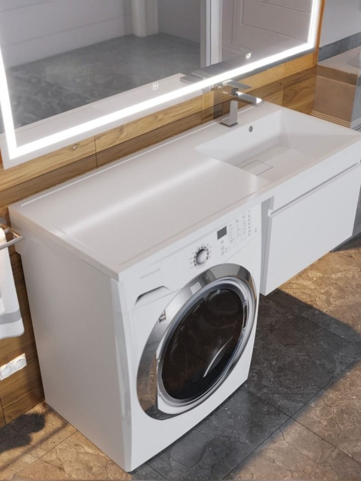 Тумба под стиральную машину подвесная Uperwood Magenta 55х50х55 см, белая, выдвижной ящик