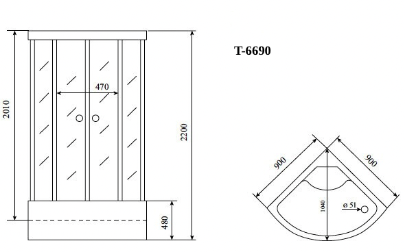 Timo Standart T-6690 Silver Fabric душевая кабина (90*90*220), шт