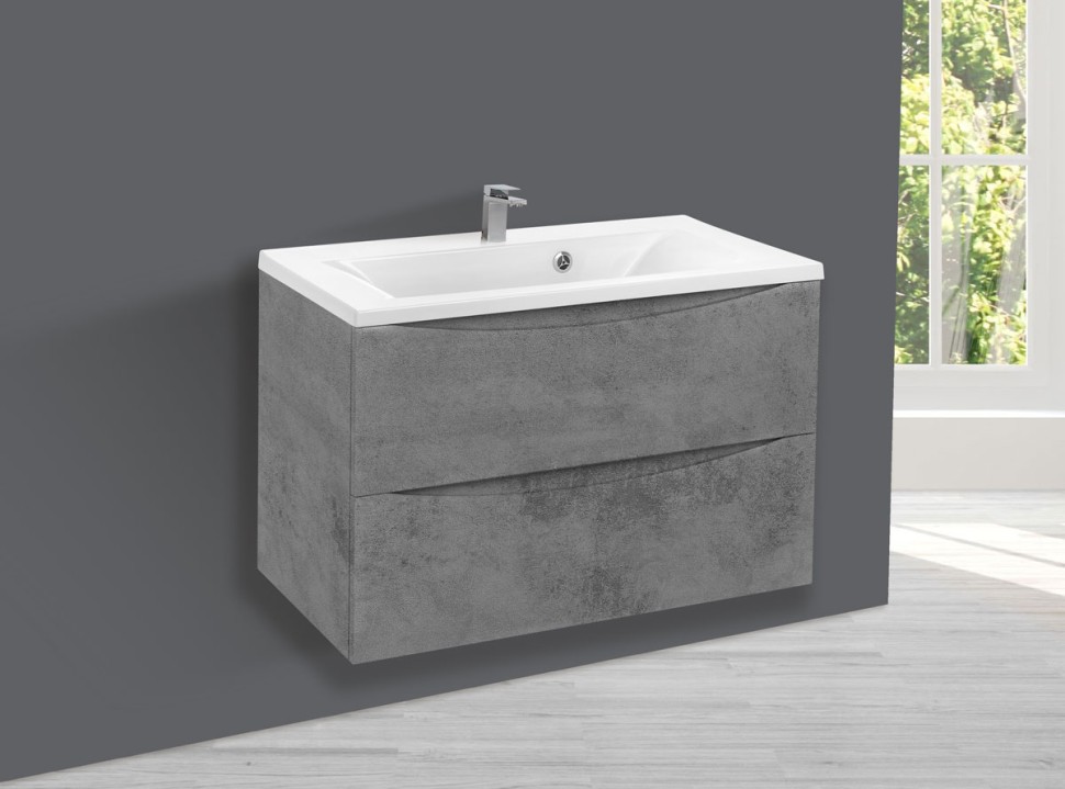 База под раковину Mia 750 подвесная, 2 выкатных ящика soft close, Beton