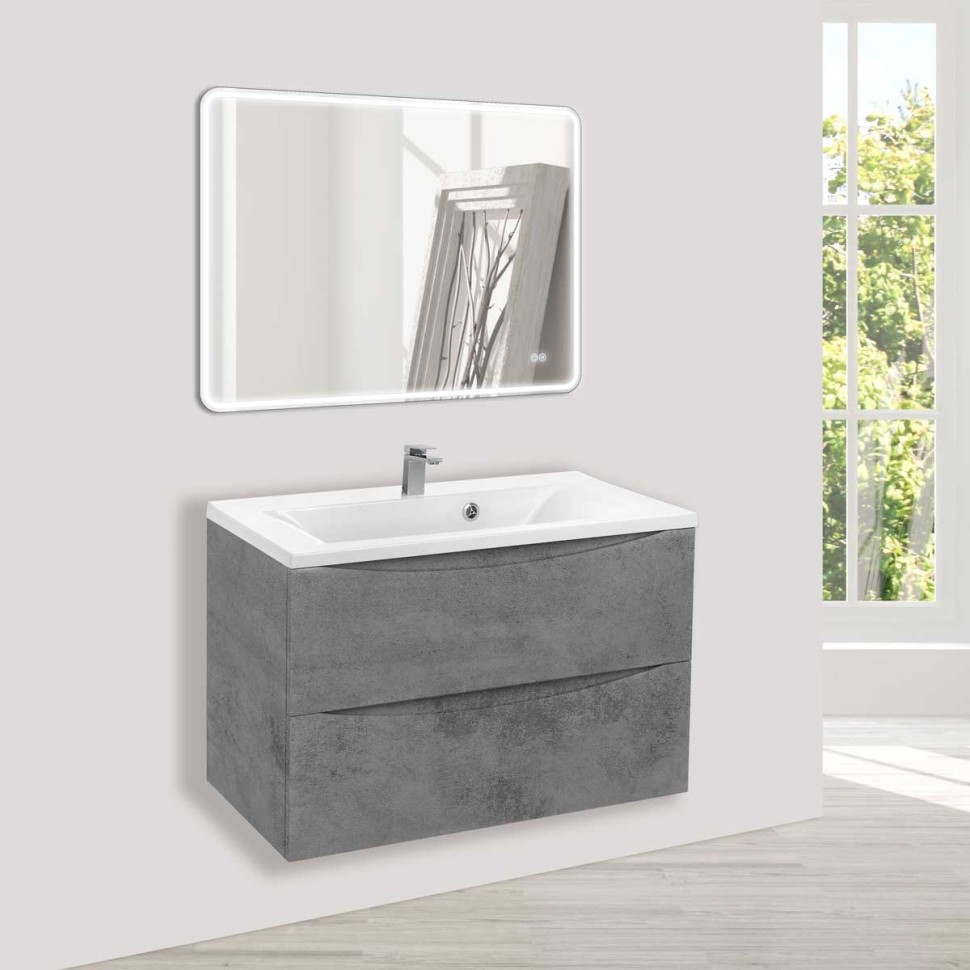 База под раковину Mia 750 подвесная, 2 выкатных ящика soft close, Beton