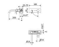 Смеситель для раковины встраиваемый CEZARES LEAF-BLI1-20-L-MM