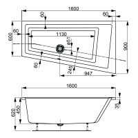 Акриловая ванна VAGNERPLAST CAVALLO OFFSET 160x90 Right