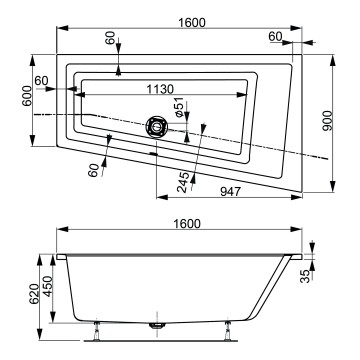 Акриловая ванна VAGNERPLAST Кавалло / Cavallo OFFSET 160x90 Right