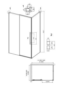 Душевое ограждение Grossman Galaxy 100.K33.01.140.21.02-200.K33.01.90.21.02 (140х90х195) раздвижная(левая),черный матовый,стекло шиншилла,2 места