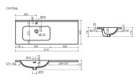Раковина накладная мебельная CERAMICANOVA Element с отверстием под смеситель чаша слева 1210x465x180 мм цвет белый CN7006L
