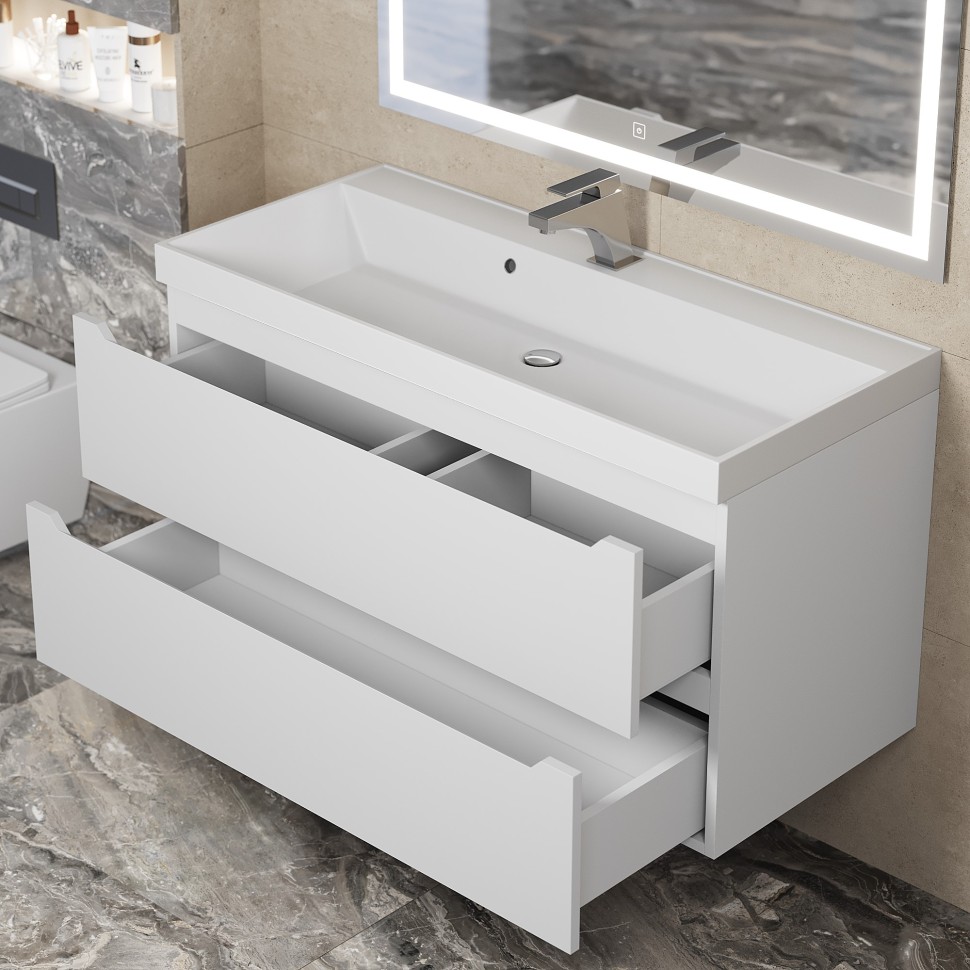 Тумба под раковину для ванной Uperwood Tanos 100 см, подвесная, белая матовая