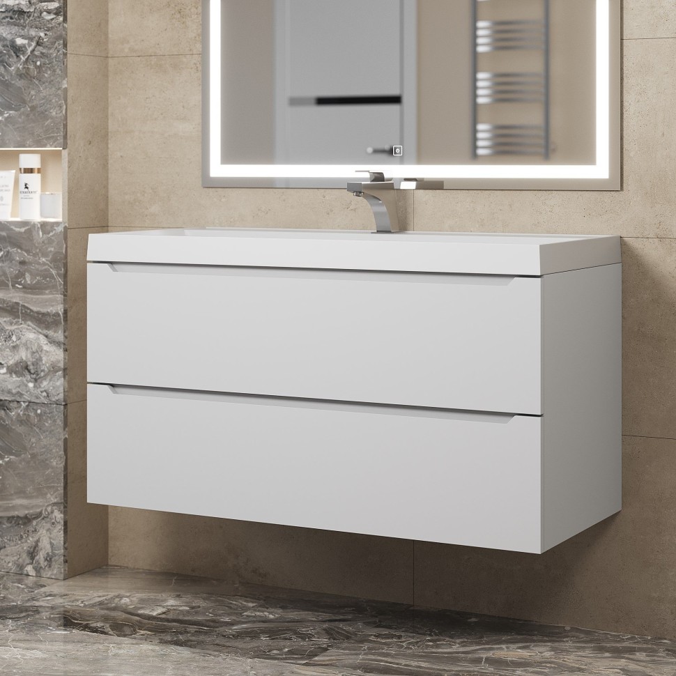 Тумба под раковину для ванной Uperwood Tanos 100 см, подвесная, белая матовая