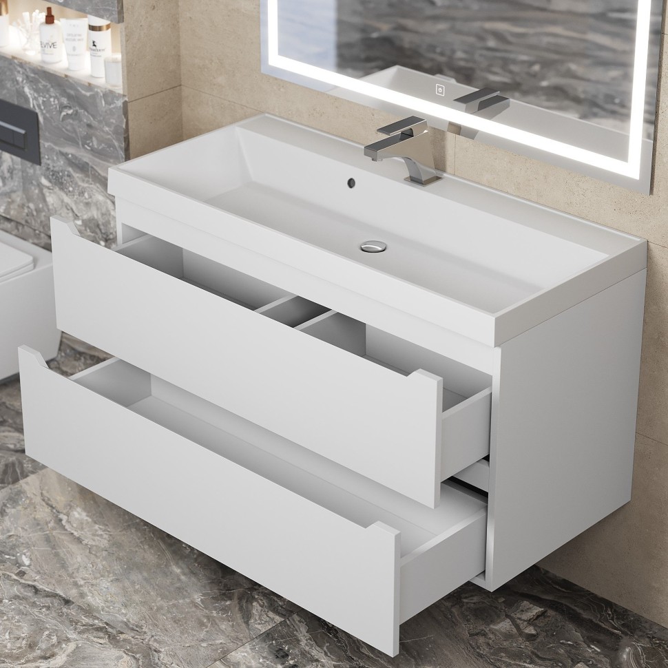 Тумба под раковину для ванной Uperwood Tanos 100 см, подвесная, белая матовая