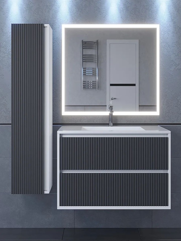 Шкаф-пенал для ванной Uperwood Next Premium, 35*28*120 см, подвесной, белый/графит