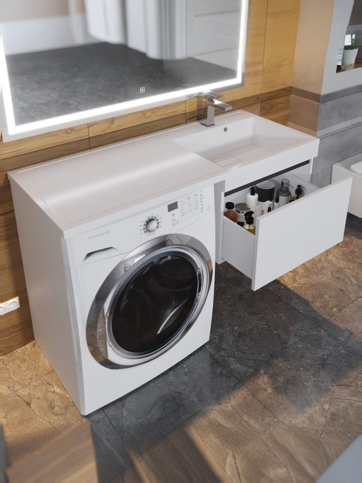 Тумба под стиральную машину подвесная Uperwood Magenta 55х50х55 см, белая/графит, выдвижной ящик