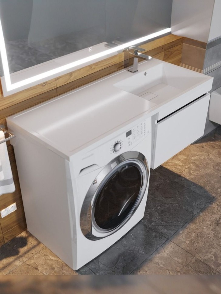 Тумба под стиральную машину подвесная Uperwood Magenta 55х50х55 см, белая/графит, выдвижной ящик