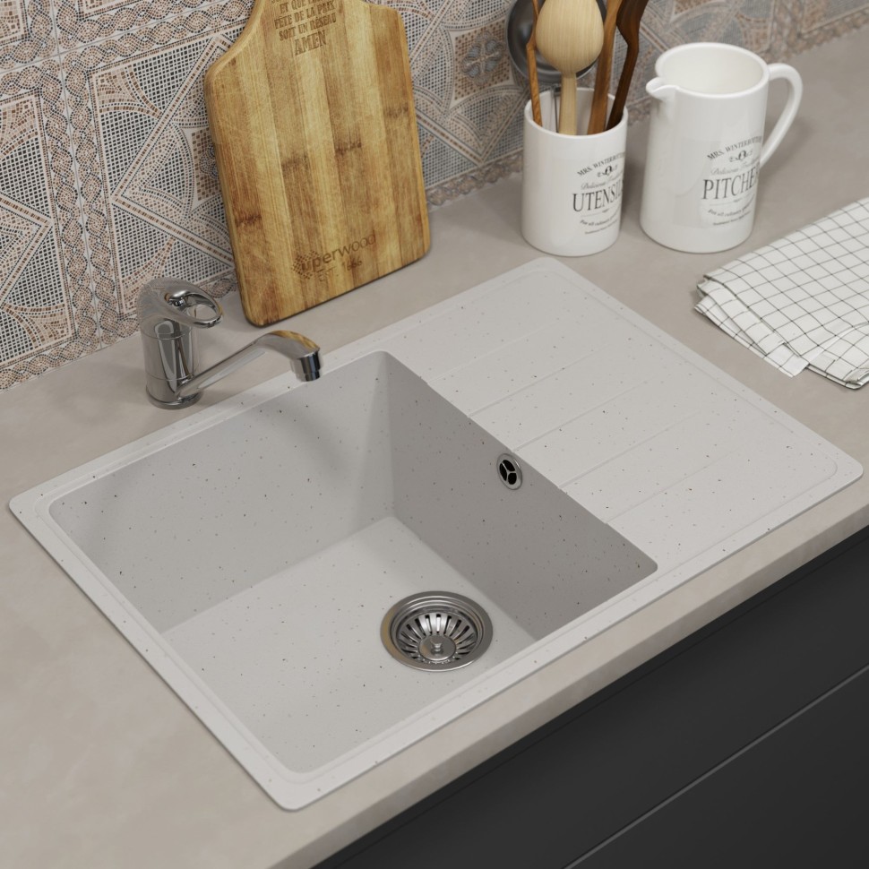 Кухонная мойка из искусственного камня Uperwood ECON UPD-506-001, прямоугольная, белая матовая
