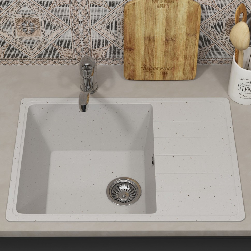 Кухонная мойка из искусственного камня Uperwood ECON UPD-506-001, прямоугольная, белая матовая