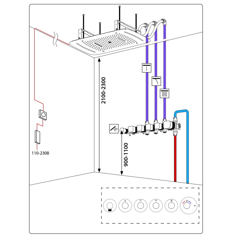Душевая система встроенная с термостатом Timo Saona SX-2319/17SM золото матовое