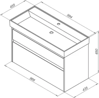 Тумба c раковиной Nova Lite 100 2 ящ. (SLIM SYNERGY) цв. дуб рошелье