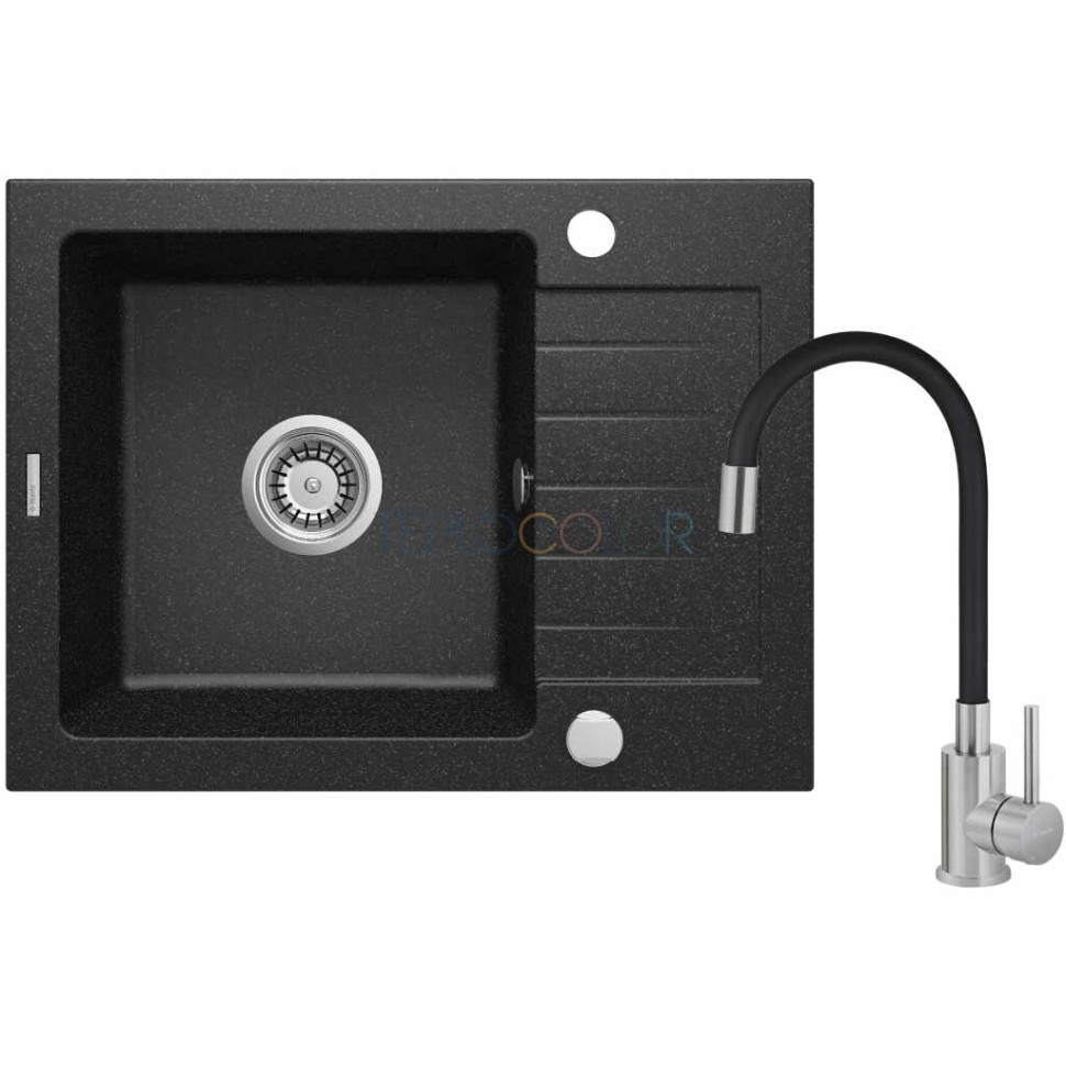 Гранитная мойка со смесителем, 1-чаша с осушкой