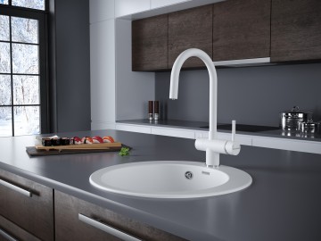 Смеситель для кухни HELLER, белый матовый, He213218-WH, Paulmark