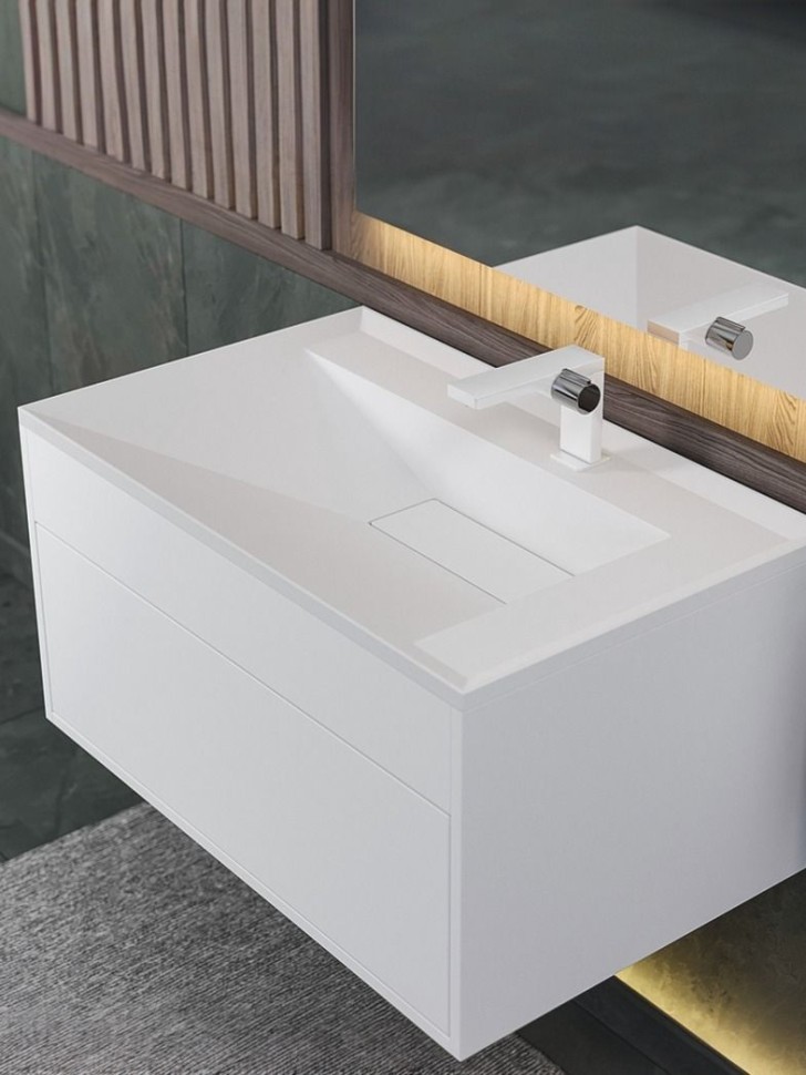 Раковина для ванной кварцевая Uperwood Lotus Quartz 80х50х13 см, белая матовая, жасмин