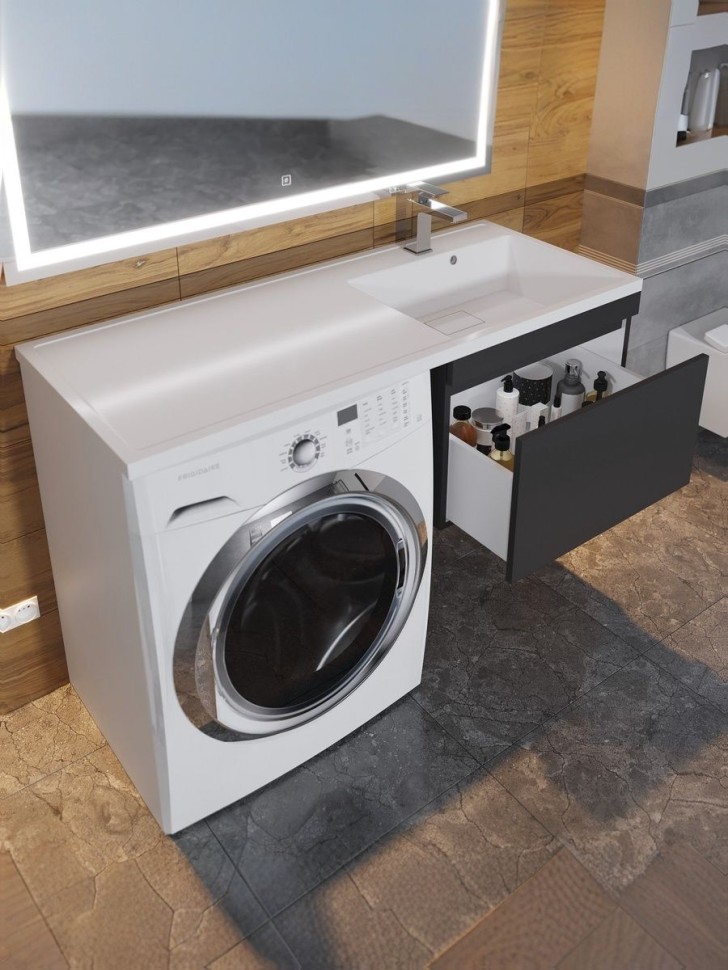 Тумба под стиральную машину подвесная Uperwood Magenta 55х50х55 см, черная, выдвижной ящик