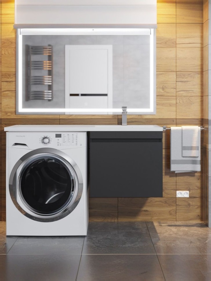 Тумба под стиральную машину подвесная Uperwood Magenta 55х50х55 см, черная, выдвижной ящик