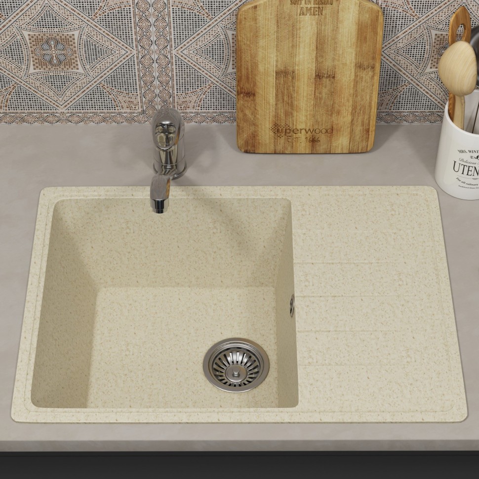 Кухонная мойка из искусственного камня Uperwood ECON UPD-506-002, прямоугольная, бежевая матовая