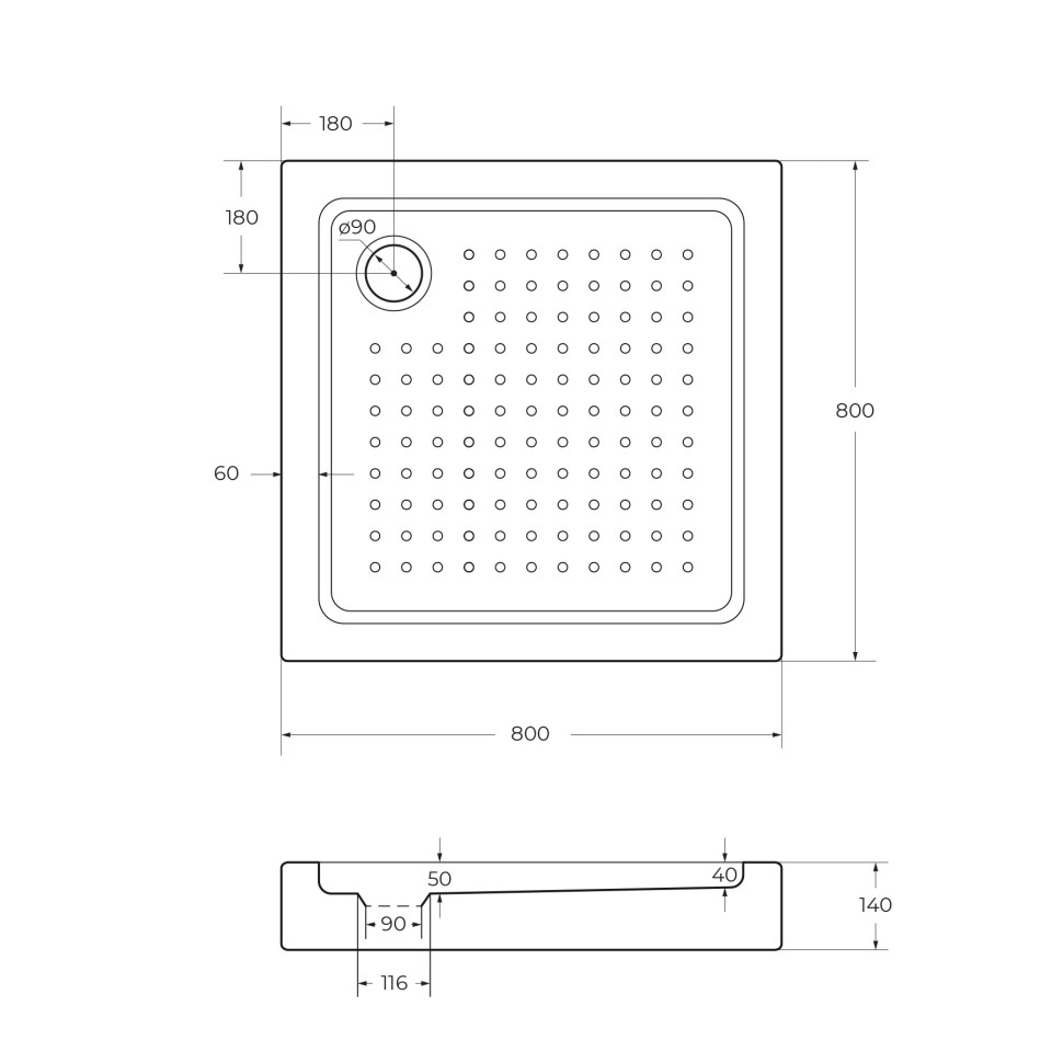 Акриловый поддон CEZARES TRAY-A-A-80-15-W