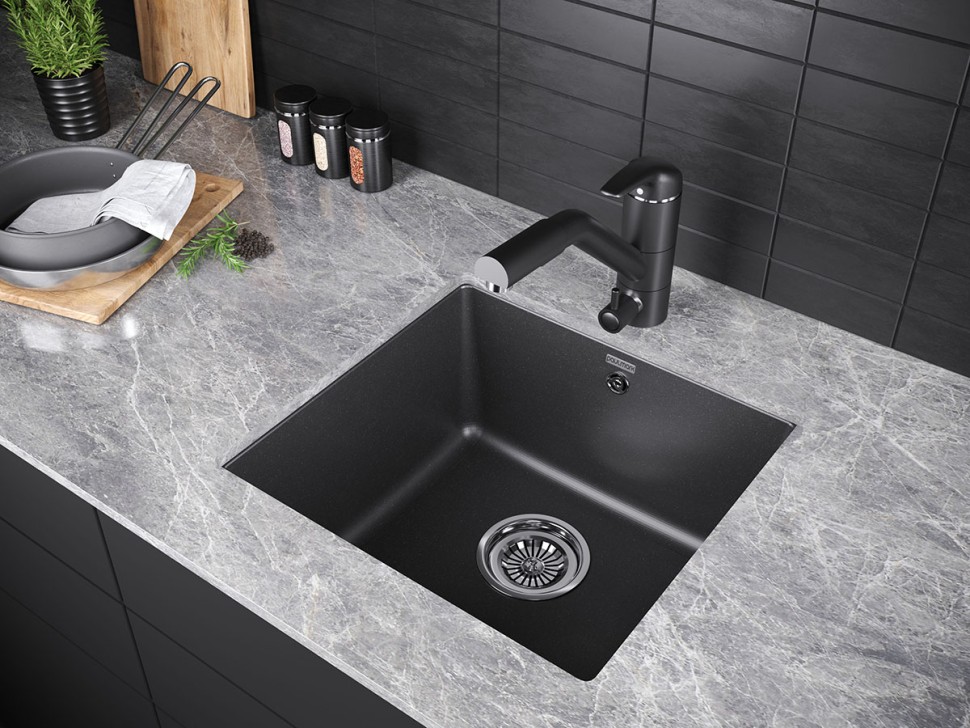 Мойка GERA 50, IT-GRANIT, PM104546-BL, черный, 445х460, подст. мон. Paulmark