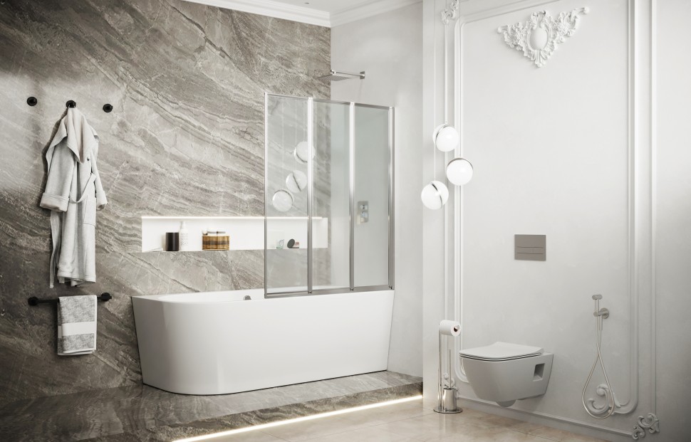 Шторка для ванны Ambassador Bath Screens 16041114 (120х140) хром,стекло прозрачное,складная,1 место