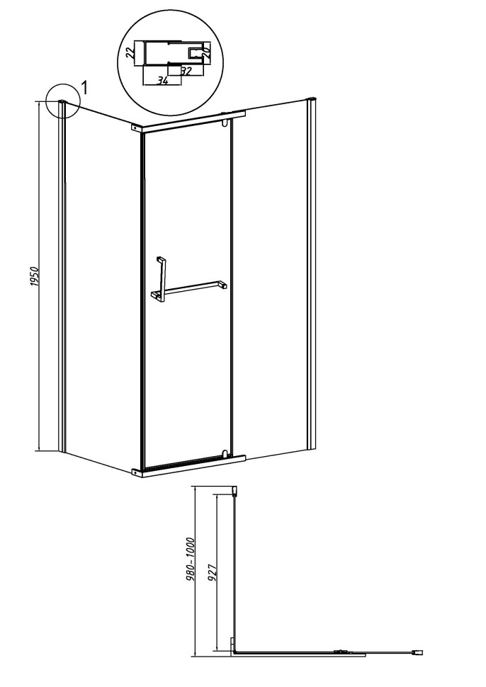 Боковая стенка Grossman Pragma 200.K33.03.100.10.02 (100х195) хром,стекло шиншилла, 1 место
