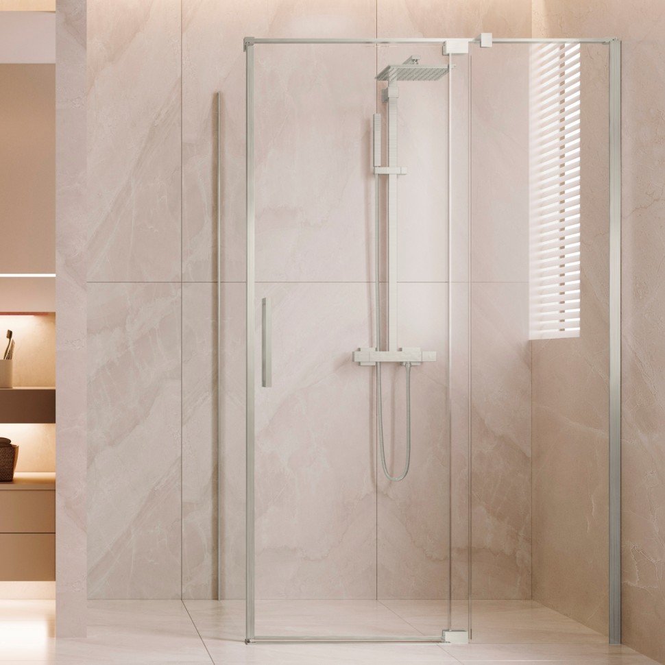 Душевой уголок Экстенза (Extenza) VSR-4EX901090CLBN, 900/1000*900, брашированный никель, стекло прозрачное