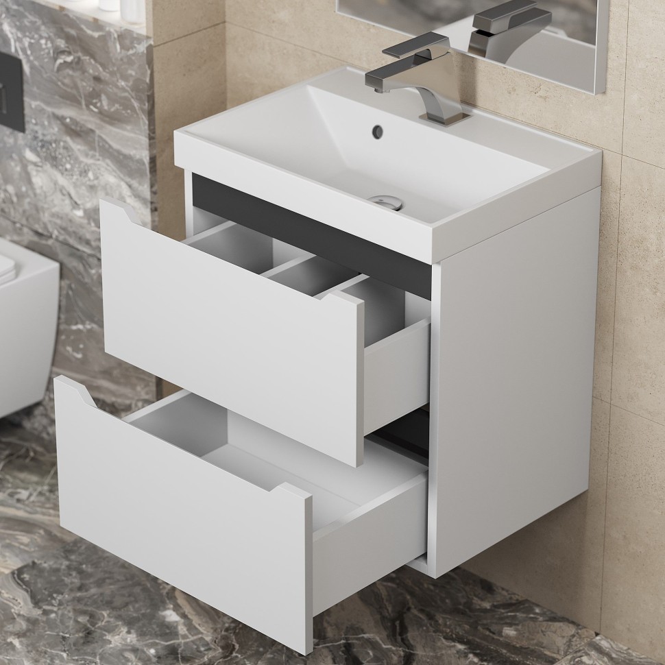 Тумба под раковину для ванной Uperwood Tanos 50 см, подвесная, белая/графит