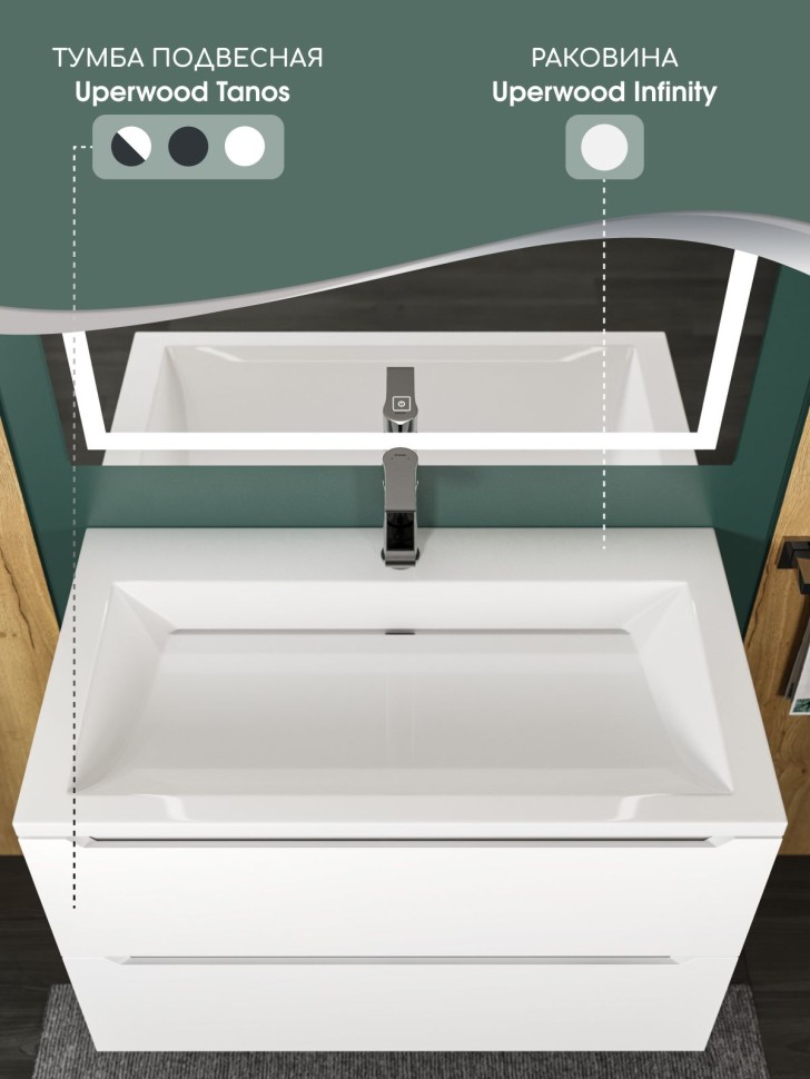 Раковина для ванной 70 см, Uperwood Infinity, белая глянцевая