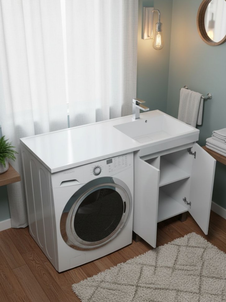 Тумба под стиральную машину напольная Uperwood Magenta 55х50х76,5 см, белая, с дверцами