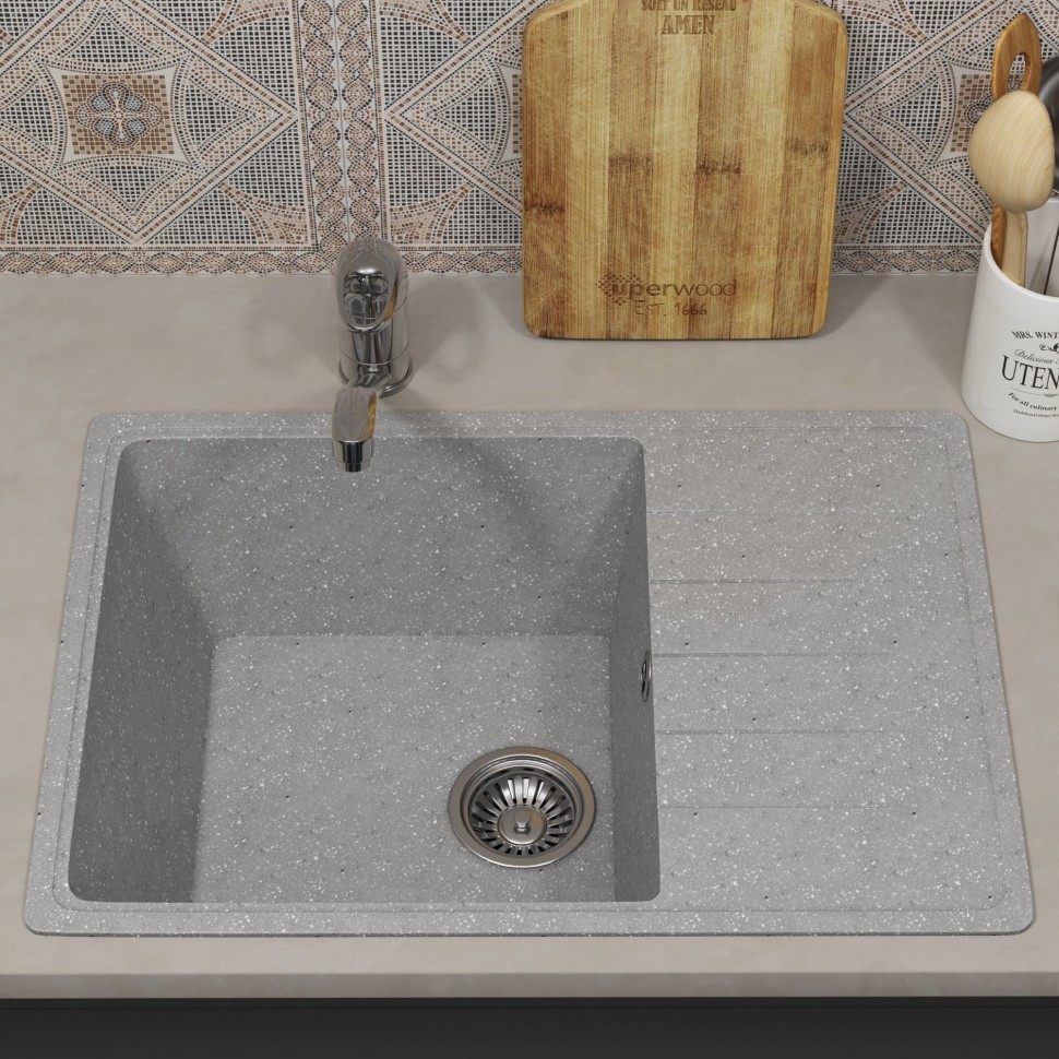 Кухонная мойка из искусственного камня Uperwood ECON UPD-506-003, прямоугольная, серая матовая
