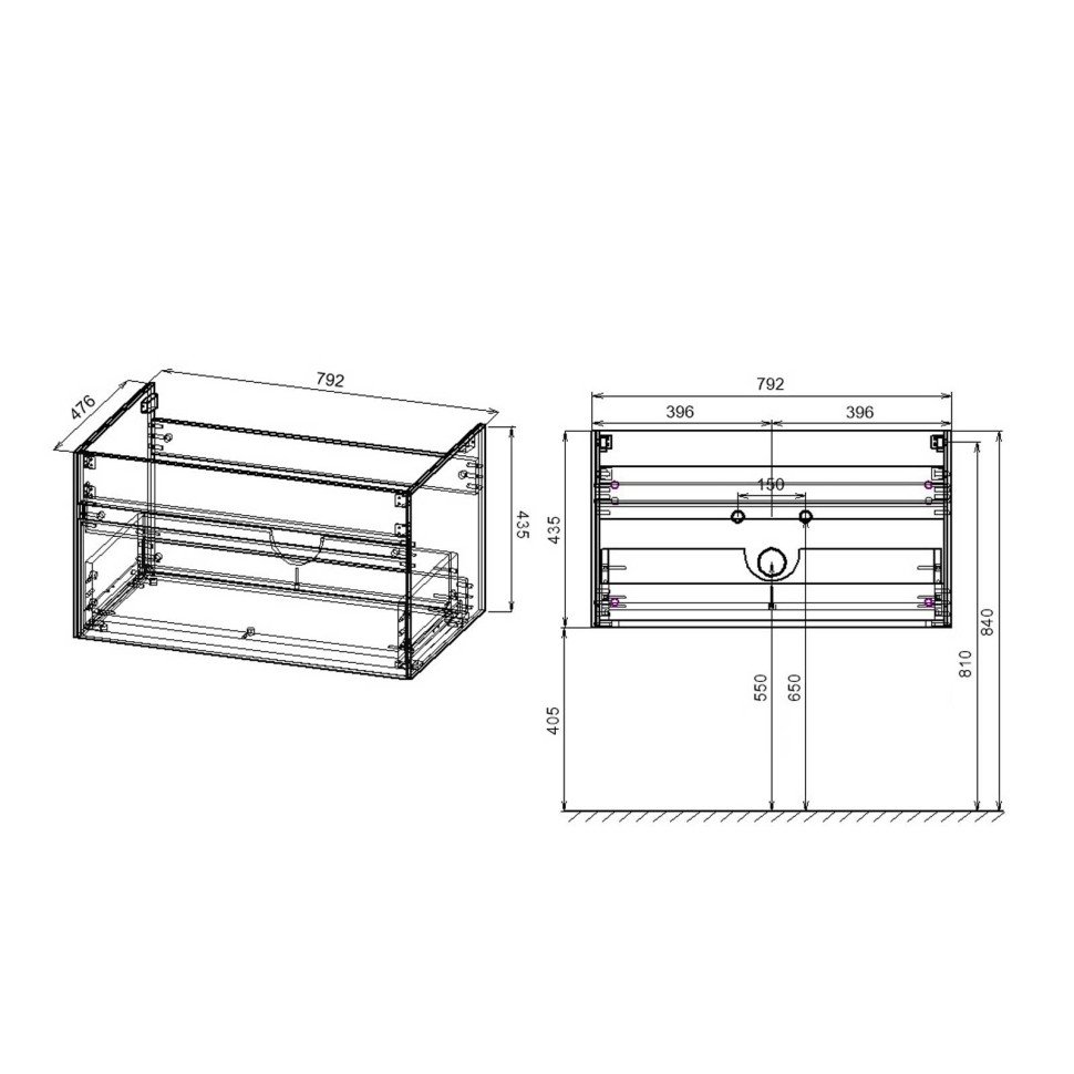 База под раковину Chiara 800 подвесная, 1 выкатной ящик soft-close, T.Oak