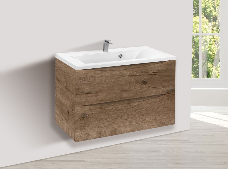 База под раковину Mia 750 подвесная, 2 выкатных ящика soft close, V.Oak