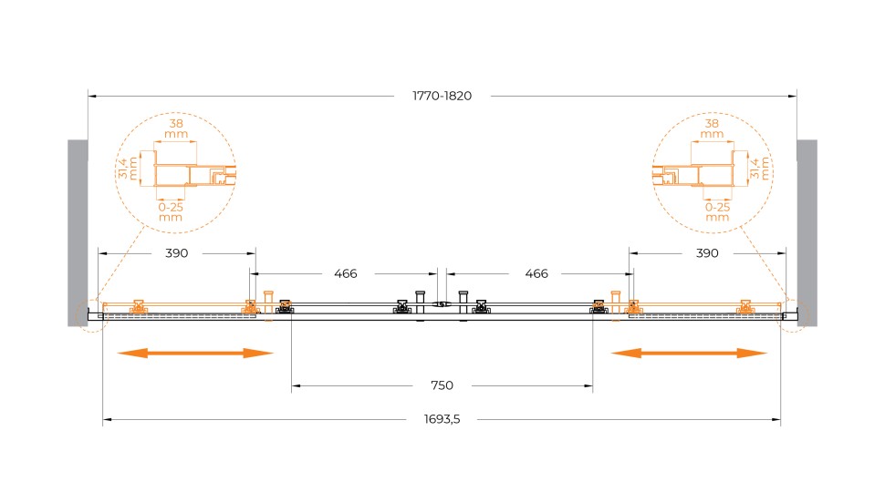 Душевая дверь CEZARES MOLVENO-BF-2-180-C-Cr-IV