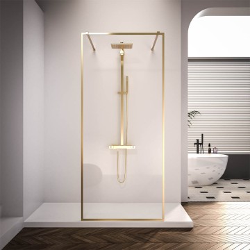 Душевая перегородка Veconi Korato KR-90G, 1200x2000, брашированное золото, стекло прозрачное