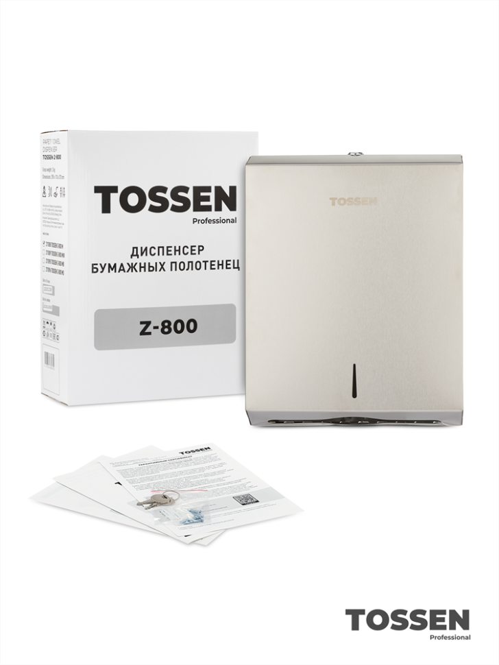 TOSSEN Z-800 M - диспенсер бумажных полотенец (Z, V) (коллекция «Матовая сталь»)  