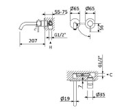 Смеситель для раковины встраиваемый CEZARES LEAF-BLI2-20-L-MM