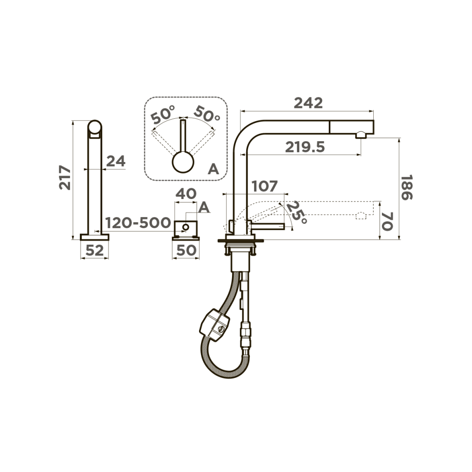 Смеситель для кухни Omoikiri Nara-S-BN латунь/нержавеющая сталь