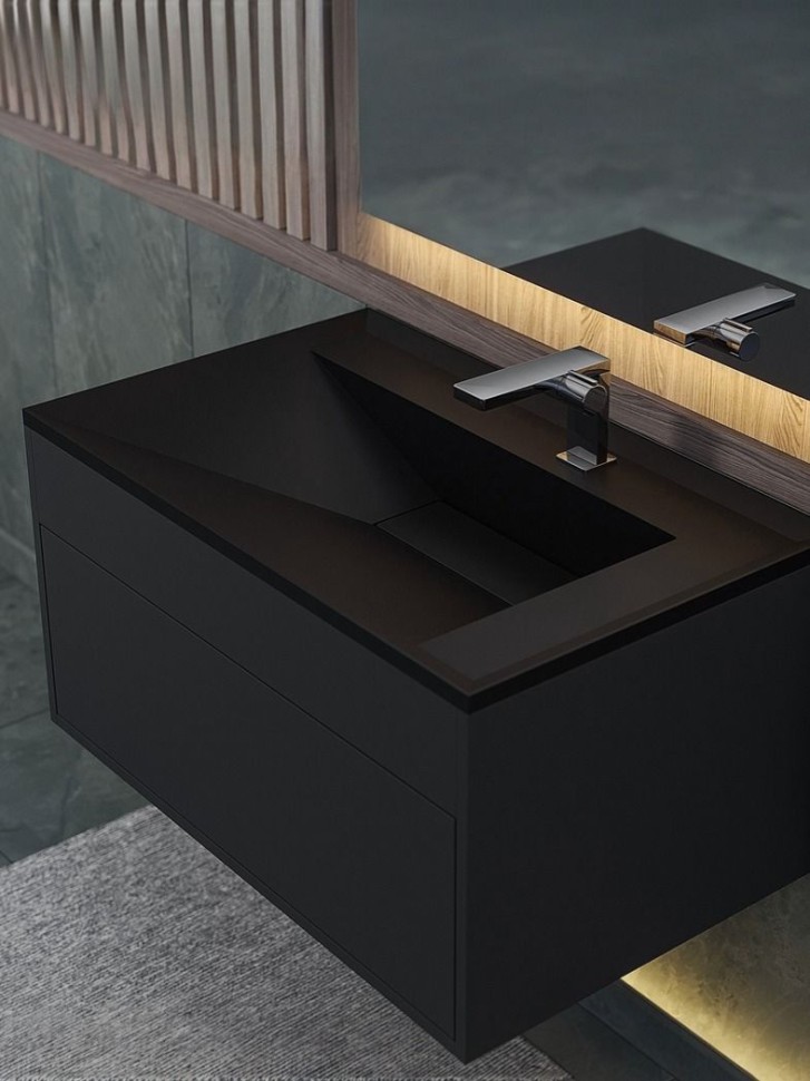 Раковина для ванной кварцевая Uperwood Lotus Quartz 80х50х13 см, черная матовая, космос