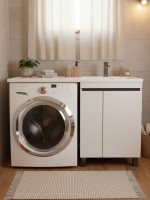 Тумба под стиральную машину напольная Uperwood Magenta 55х50х76,5 см, белая/графит, с дверцами